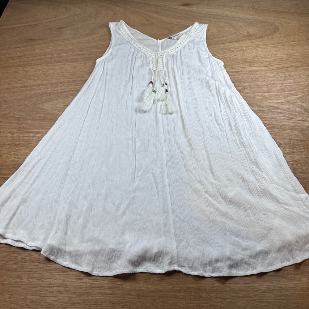 JPR Beach White Rayon Cover Up Dress Womens Medium Sleeveless Tassel Boho